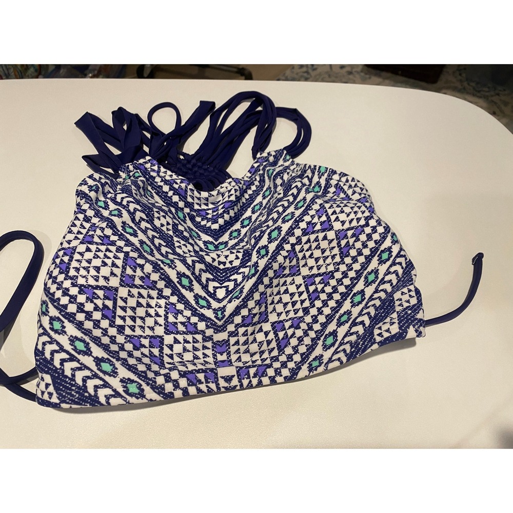 SO Geometric Print Bikini Swim Top‎ Halter Neck Navy White Purple XL